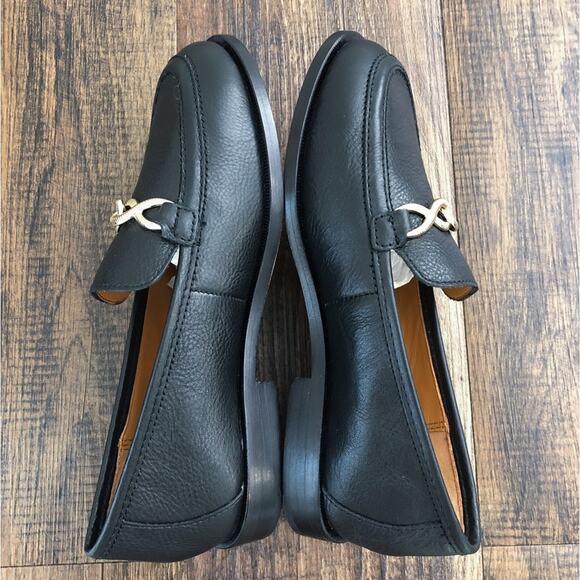 Joie Nappa Leather Loafer Moc Toe Gold Bit Detail Preppy "Laila" Size 5 Black - Picture 8 of 12